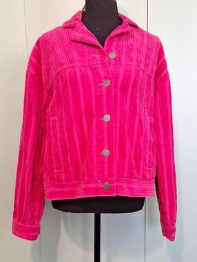 Cabi Raspberry Pink 100% Cotton Corduroy Button Front Jacket Size Small